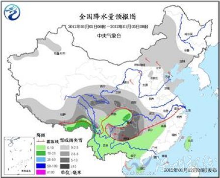 全国降水量预报图。中央气象台网站