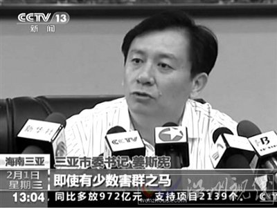 昨日，海南省副省长、三亚市委书记姜斯宪接受采访时称，将组织力量认真消化批评意见。 视频截图