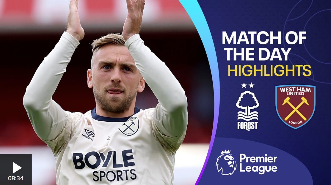 诺丁汉森林0-3西汉姆联