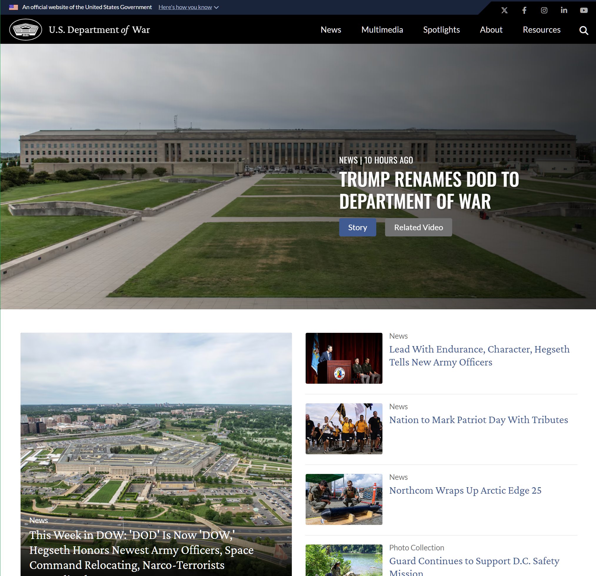 美国战争部官网